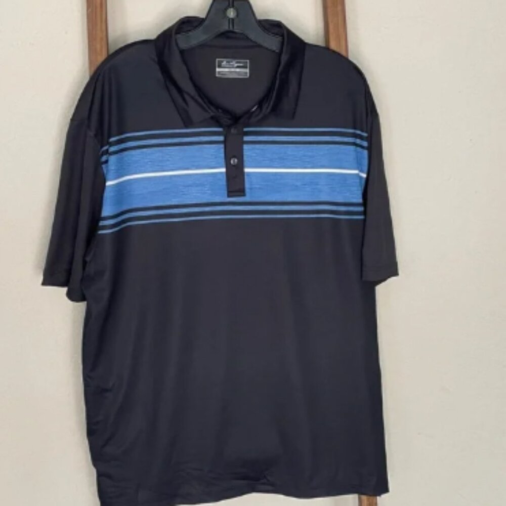Men's Black and Blue Striped Polo Shirt XXL